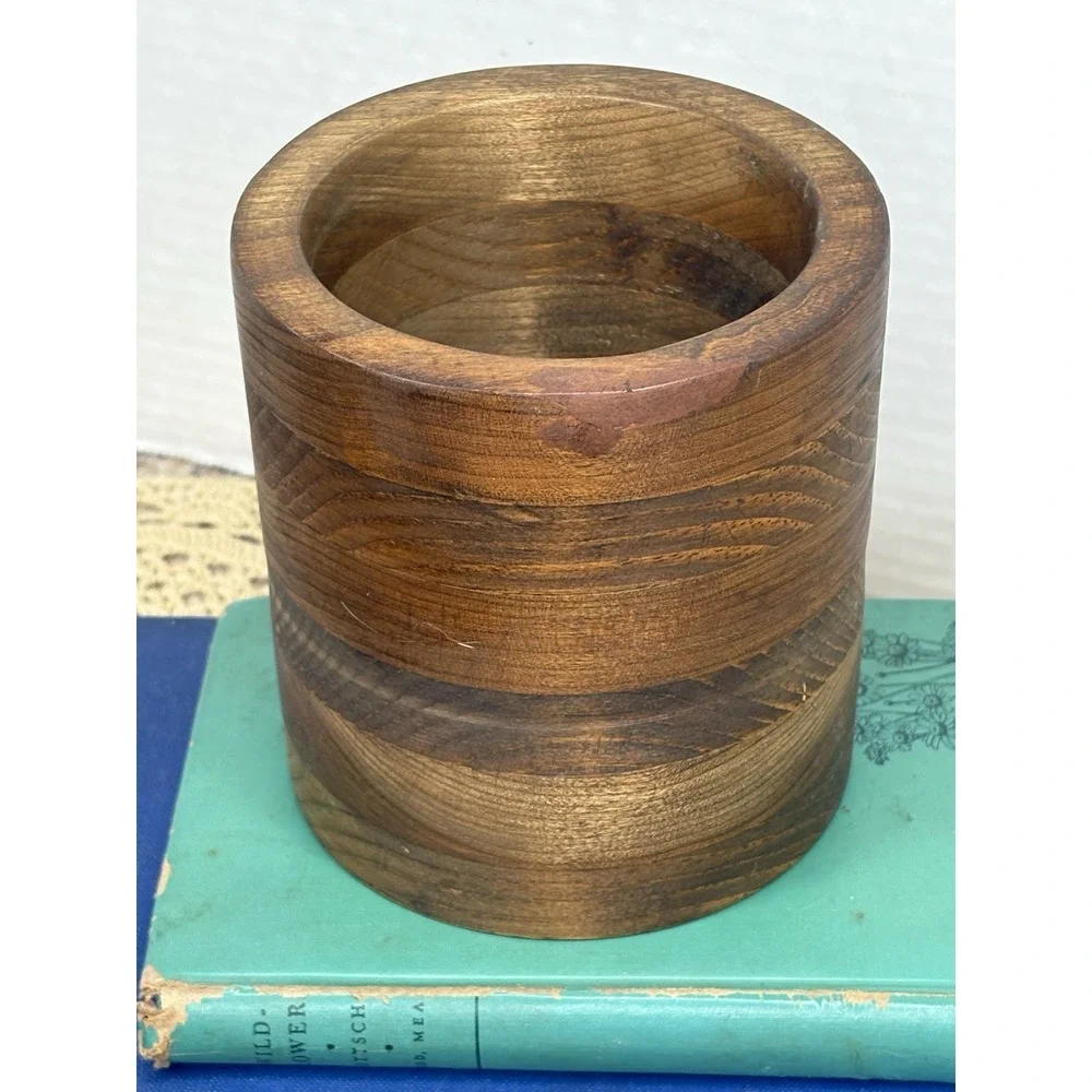 VTG Wooden Hand Turned Kitchen Utensil Holder Pencil Pen Desk  Farmhouse 4.5
